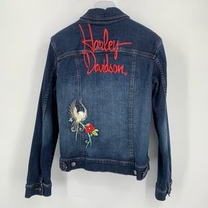 Harley Davidson Embroidered Denim Jacket Size L